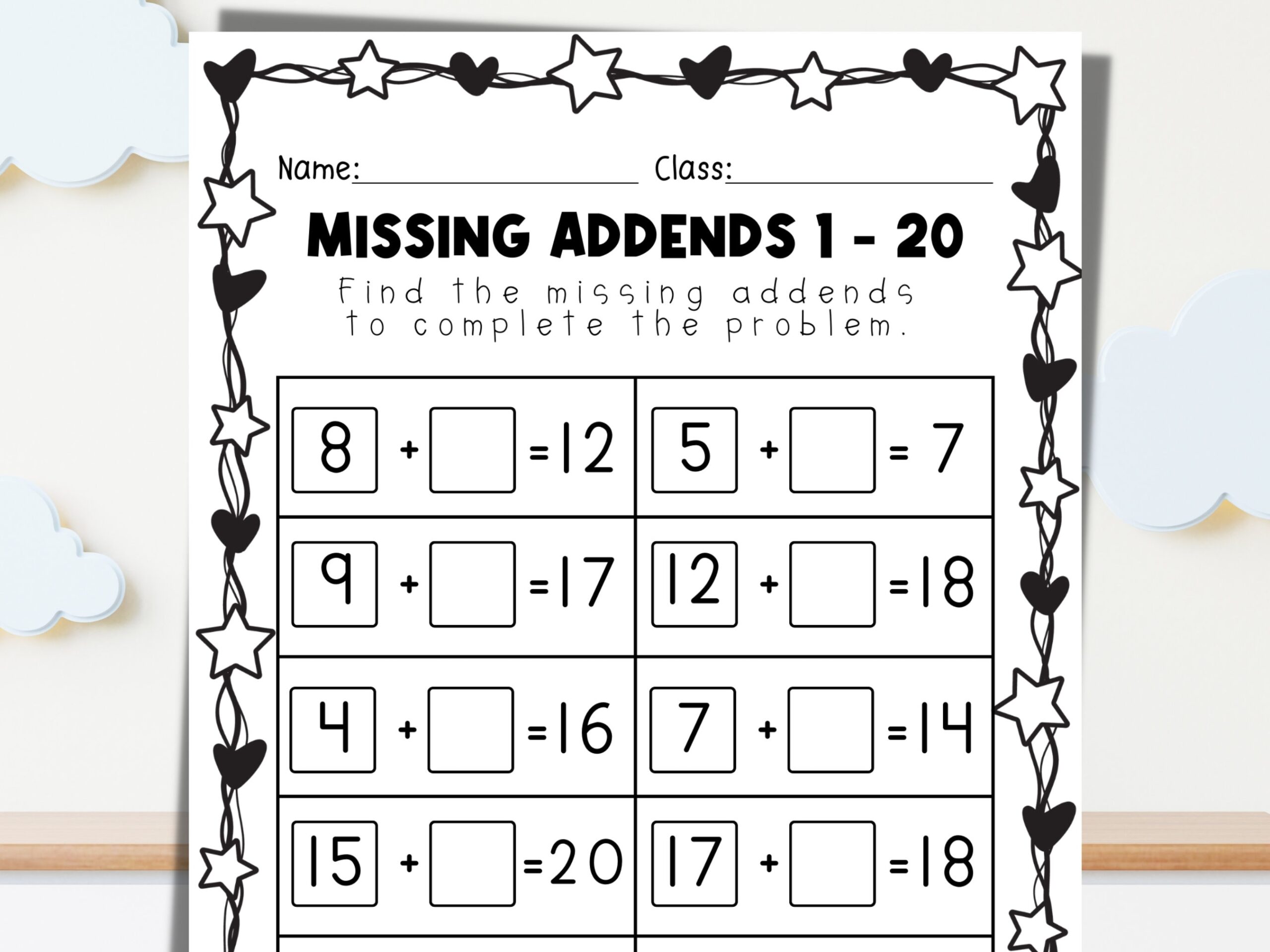 Missing Addends 1 20 Worksheet Math Practice Digital Download Etsy Missing Addends 1 20 Worksheet Math Practice Digital Download Etsy