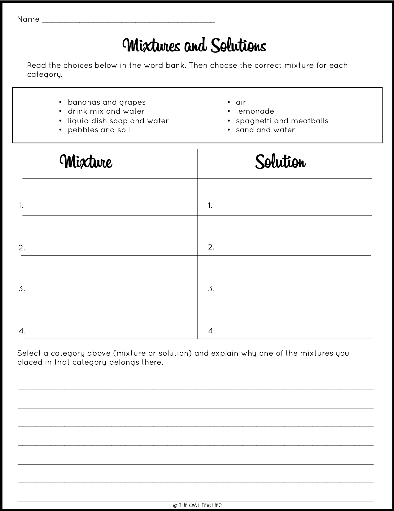 Mixtures And Solutions Craftivity The Owl Teacher Mixtures And Solutions Craftivity The Owl Teacher