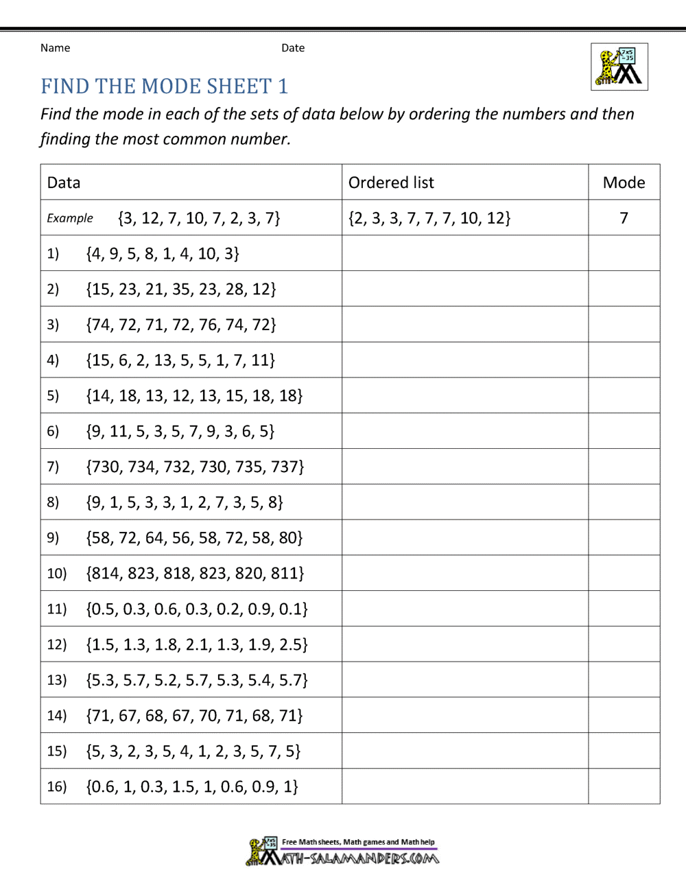 Mode And Range Worksheets Mode And Range Worksheets