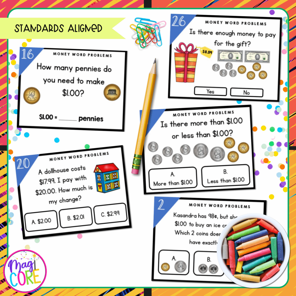 Money Word Problems 2nd Grade Math Task Cards 2 MD C 8 MagiCore Counting Money Word Problems 2nd Grade Math 2 MD C 8 MagiCore