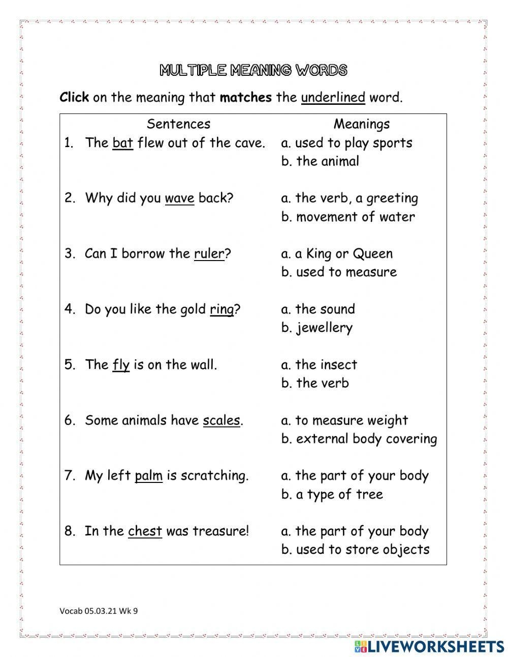 Multiple Meaning Words Online Activity Worksheets Library Multiple Meaning Words Online Activity Worksheets Library