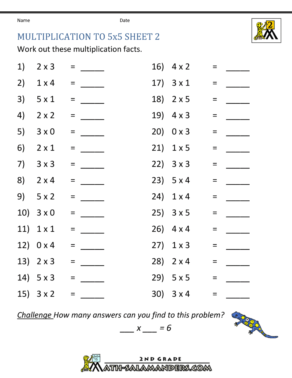 Free Printable Multiplication Worksheets 2nd Grade