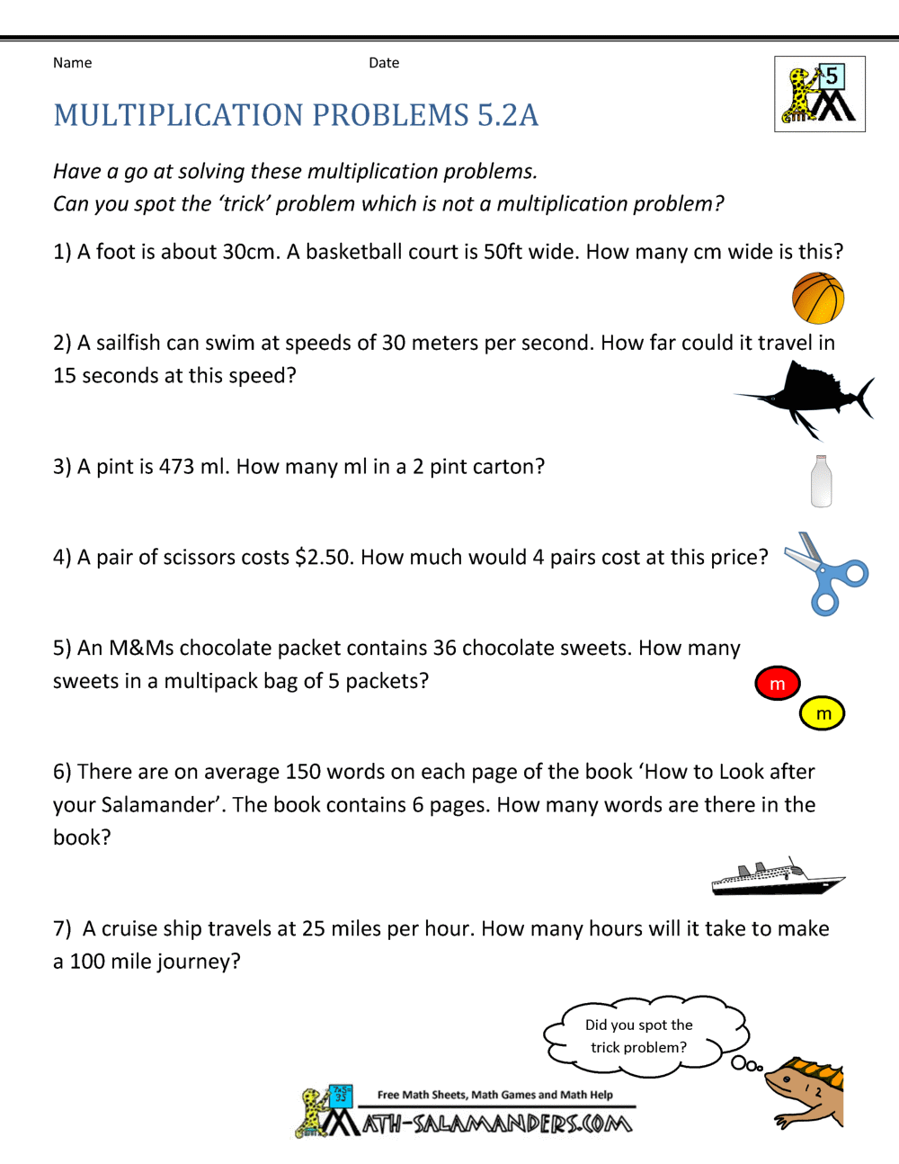 Multiplication Problems Printable 5th Grade 5th Grade Math Word Problems