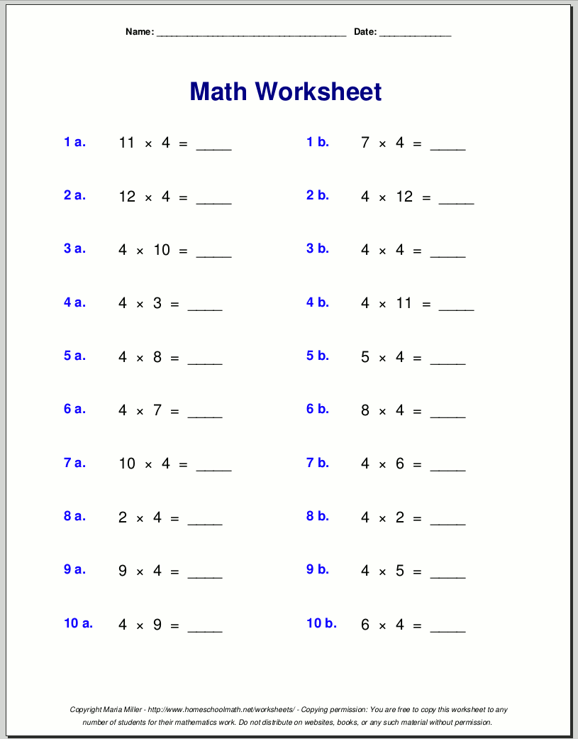Multiplication Worksheets For Grade 3 Multiplication Drill Sheets 3rd Grade