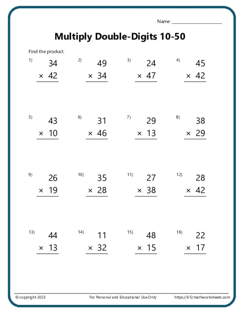 10 Printable Multiplication Worksheets Fill In The Blanks Single Digit Multiplication Numbers 1 12 Maths Drills Answers Included Etsy