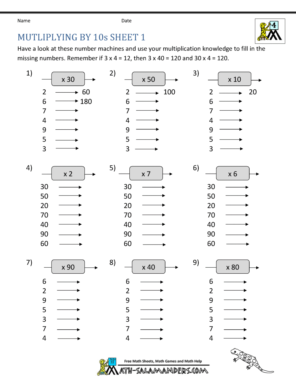 Multiplying By Multiples Of 10