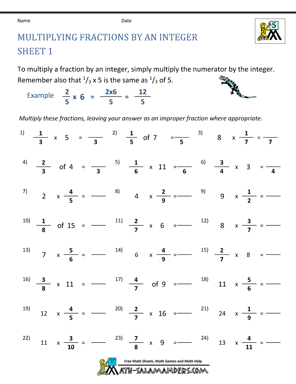 Multiplying Fractions Worksheet Worksheets For Fraction Multiplication