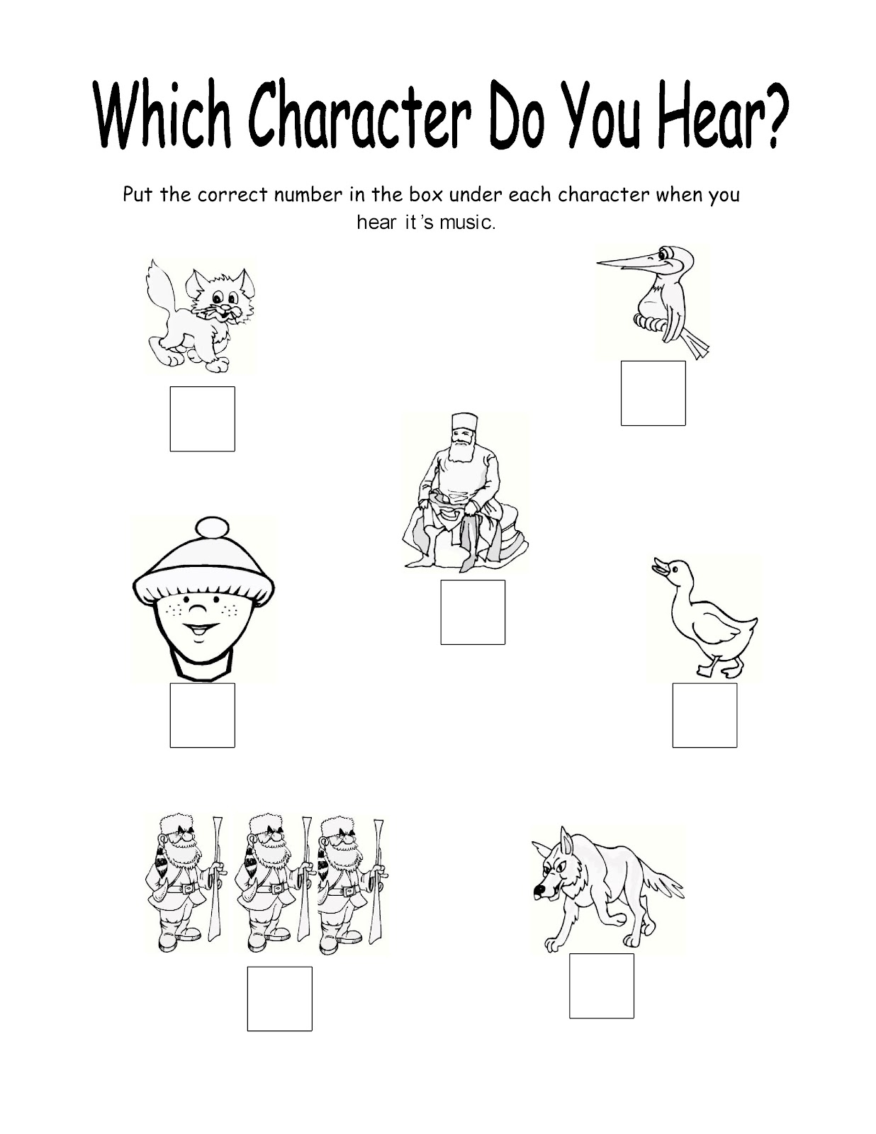 Music Lessons For The Young Child Peter And The Wolf Test Sheets