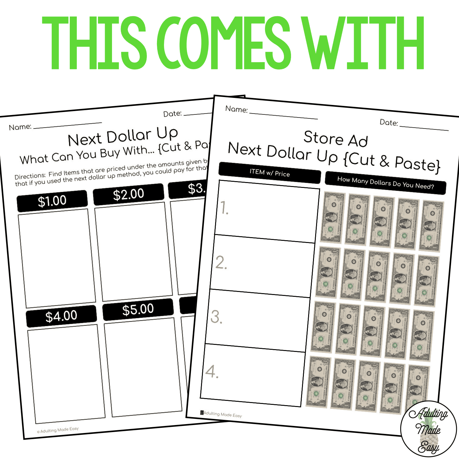 Next Dollar Up Store Ads Cut Paste Worksheets Worksheet Wednesday Next Dollar Worksheets Autism Classroom Resources