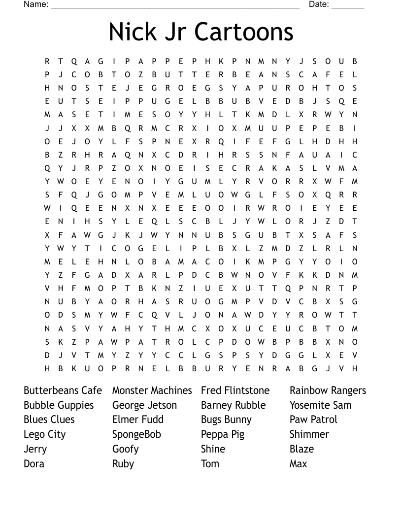 Nick Jr Cartoons Word Search WordMint