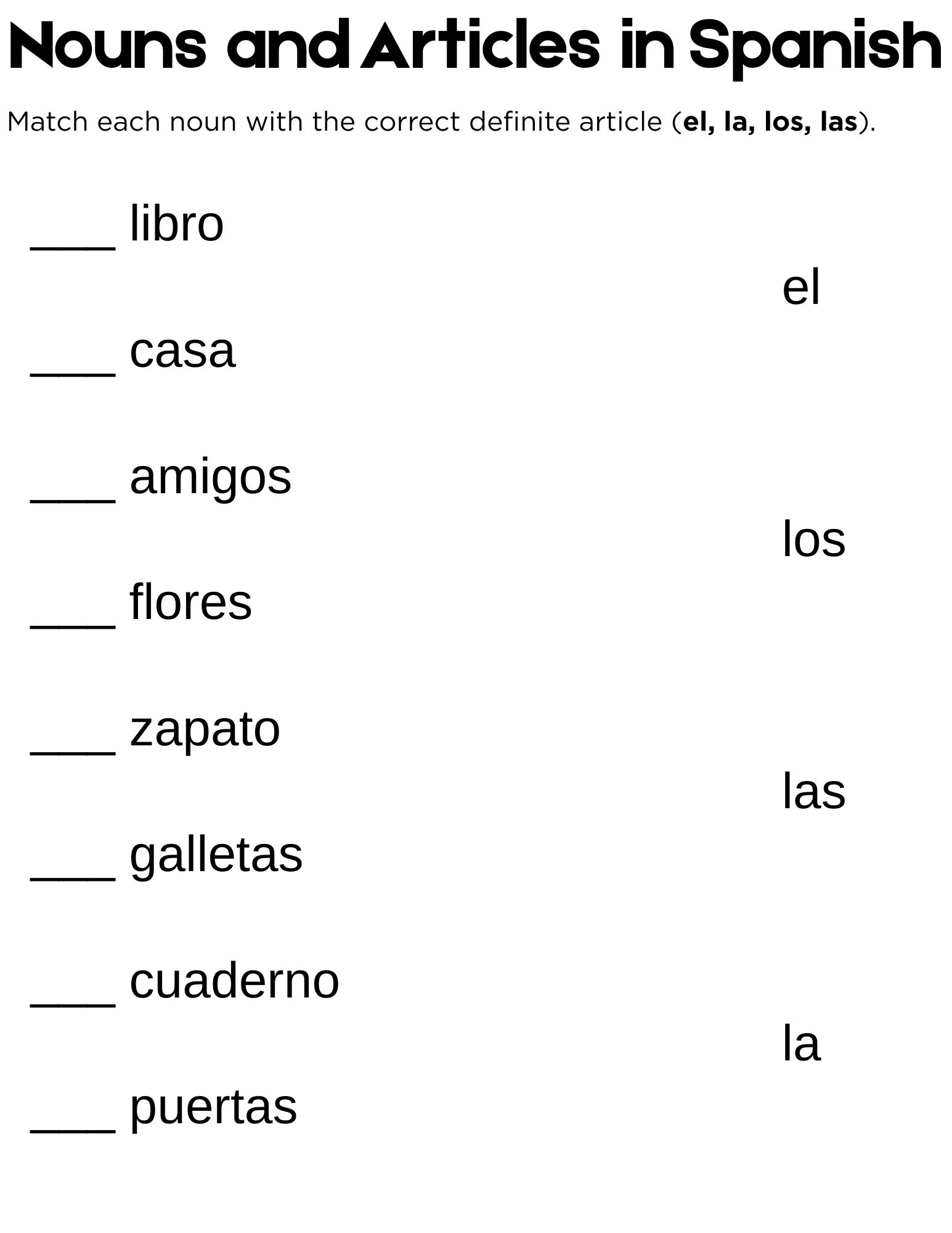 Nouns And Articles In Spanish Worksheet Answers Made By Teachers
