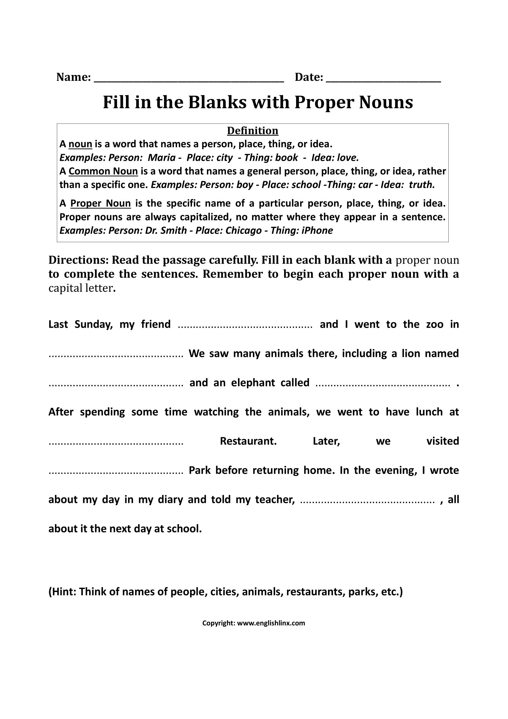 Nouns Worksheets Proper And Common Nouns Worksheets Nouns Worksheets Proper And Common Nouns Worksheets