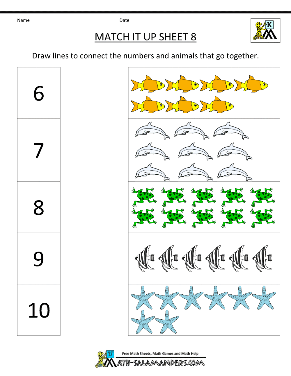 Number Matching Worksheets 1 10
