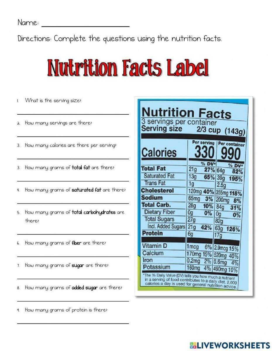 Nutrition Facts Label Worksheet Worksheets Library Food Labels Worksheet Worksheets Library