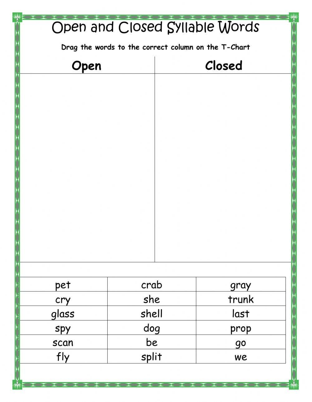 Open And Closed Syllables Online Activity Worksheets Library Open Syllables Archives Literacy Learn