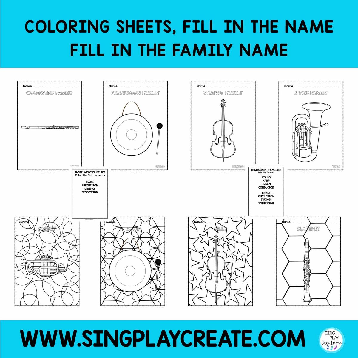Orchestra Instrument Family Coloring Pages Worksheets No Prep Activity For Music Education Sing Play Create