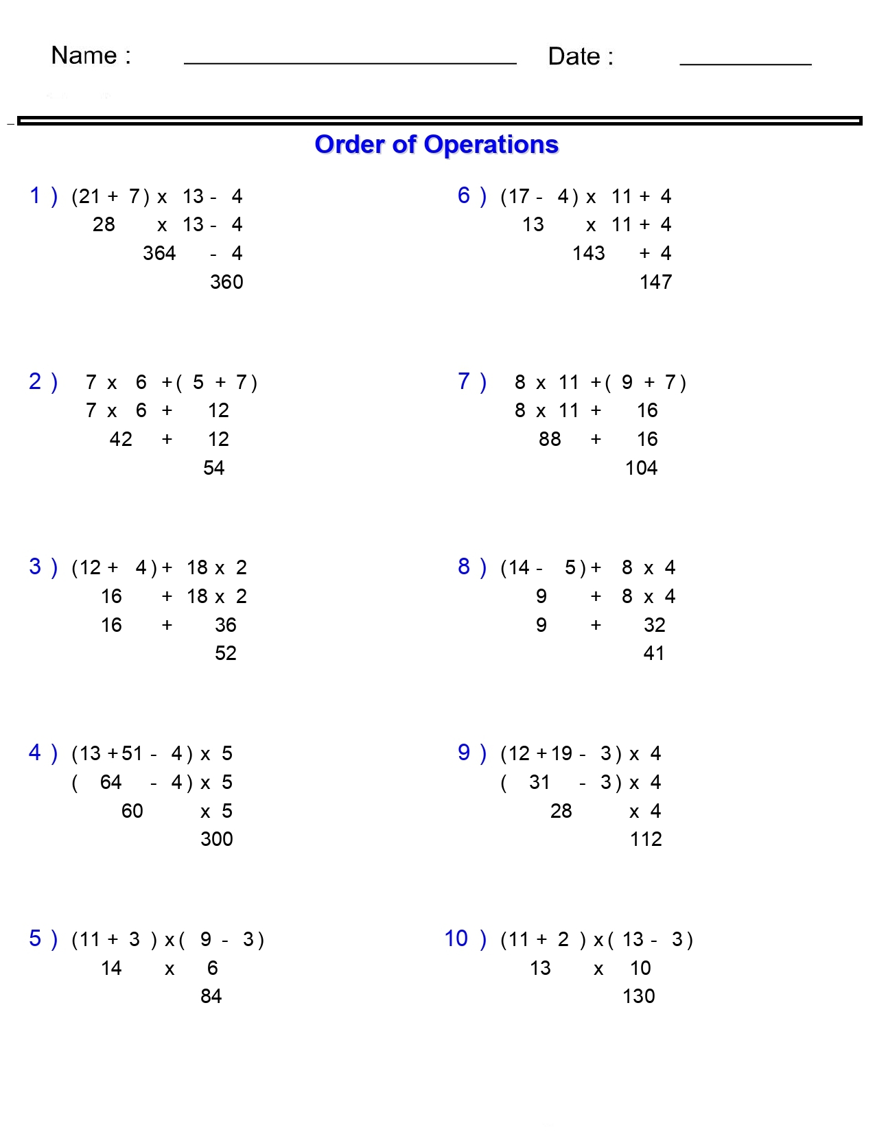 Order Of Operations Without Division Worksheets Basic With Parentheses Made By Teachers Customize 20 Order Of Operations Worksheets Templates Online Canva