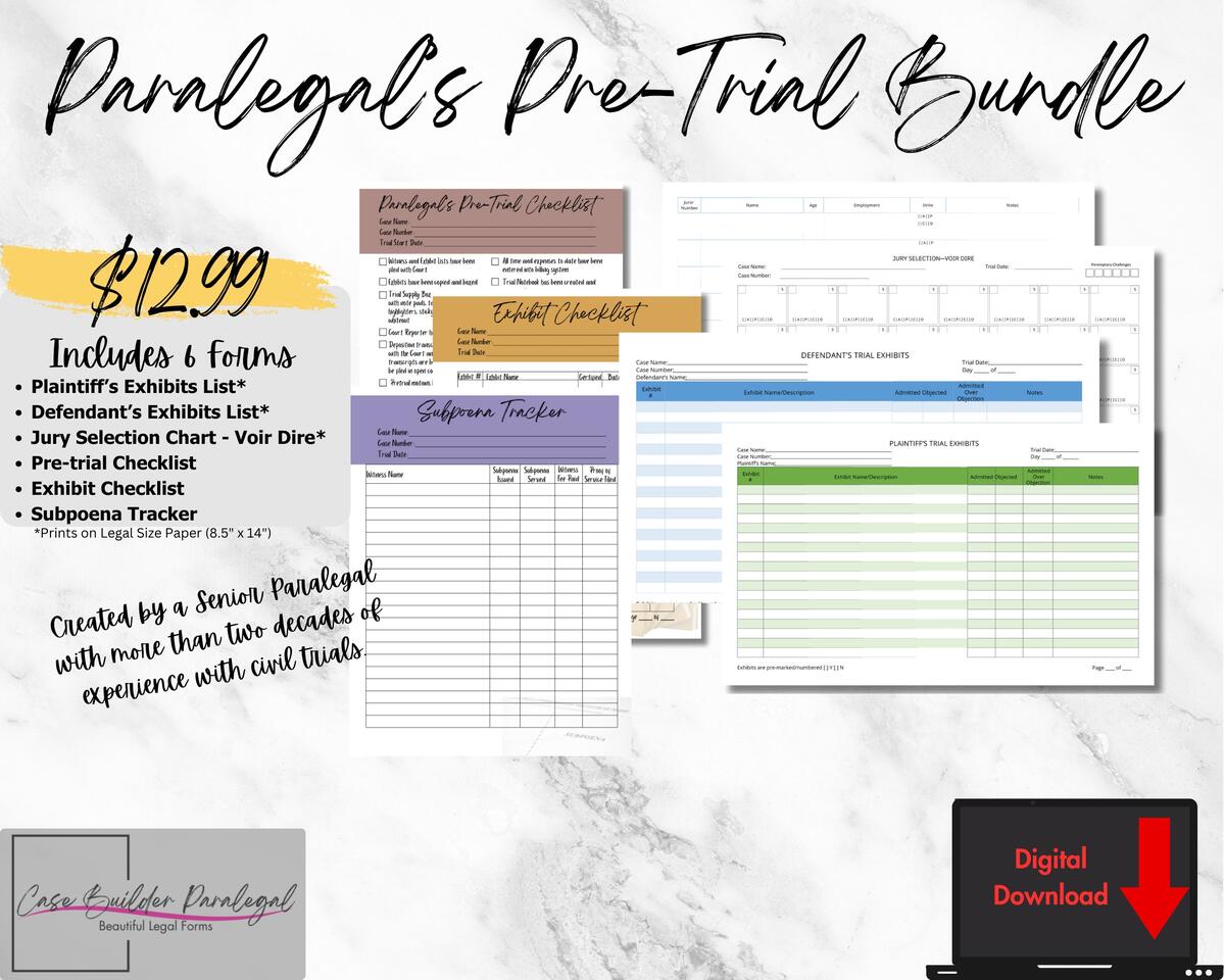 Paralegal S Pre Trial Bundle Etsy