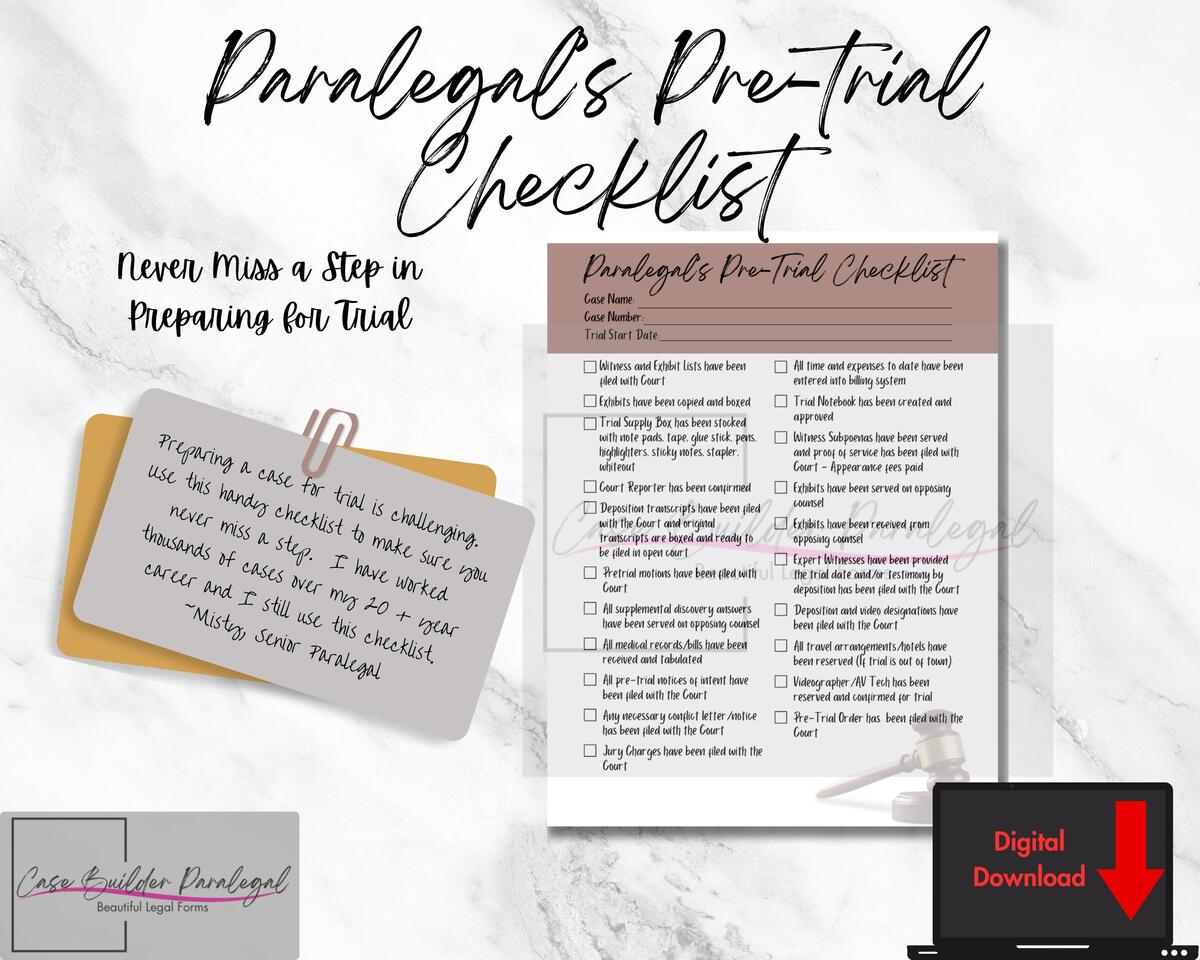 Paralegal S Pre Trial Bundle Etsy
