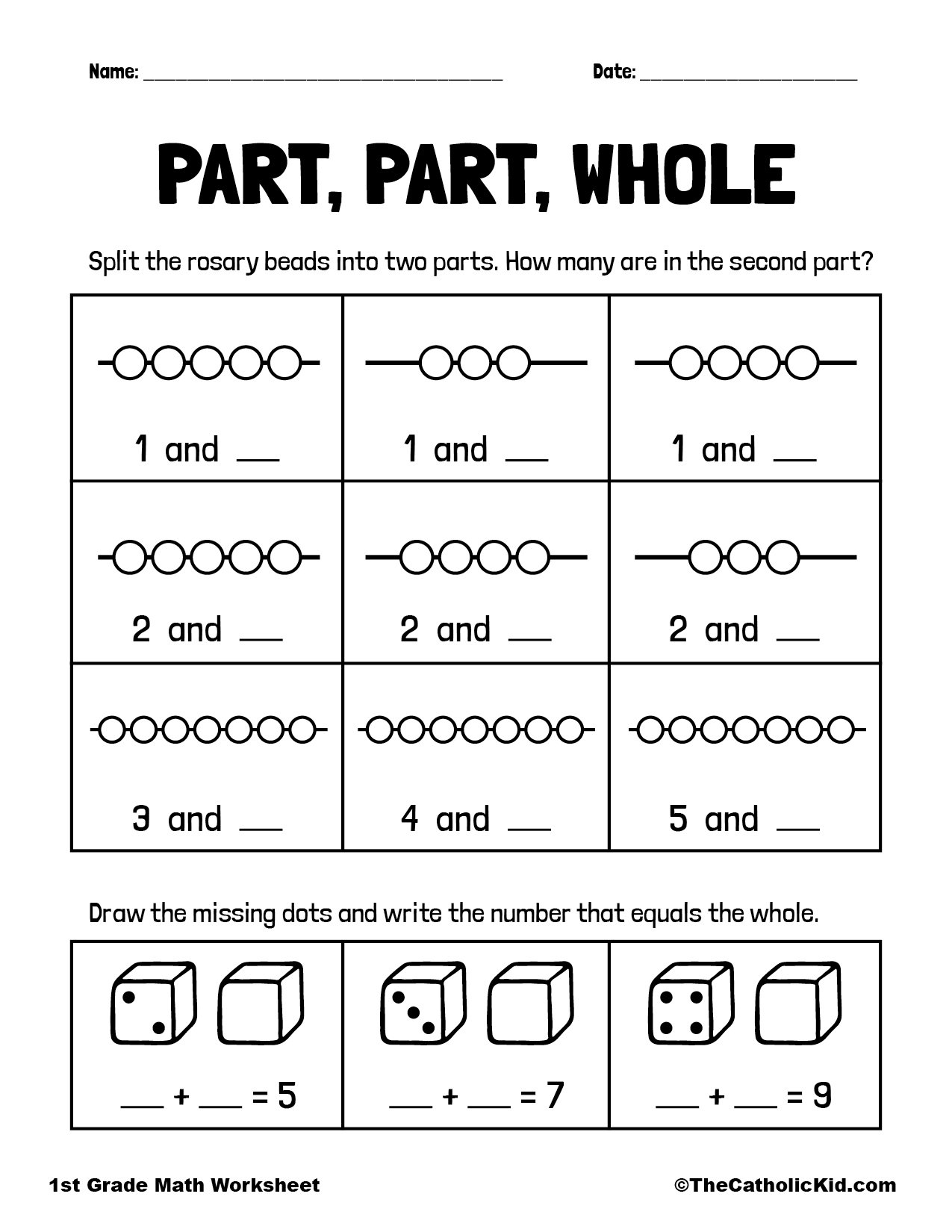 Part Part Whole Fractions 1st Grade Math Worksheet Catholic TheCatholicKid Part Part Whole Fractions 1st Grade Math Worksheet Catholic TheCatholicKid