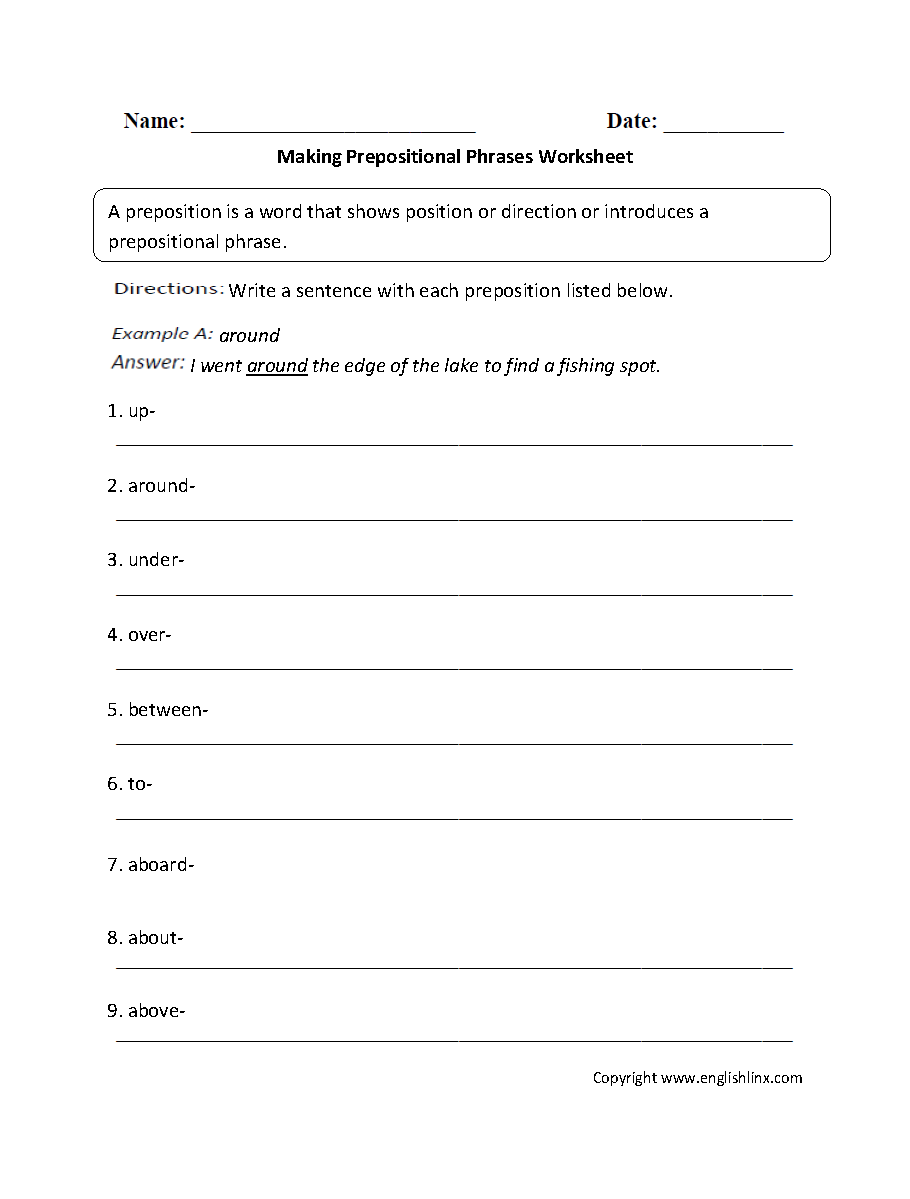 Parts Of A Sentence Worksheets Prepositional Phrase Worksheets Parts Of A Sentence Worksheets Prepositional Phrase Worksheets