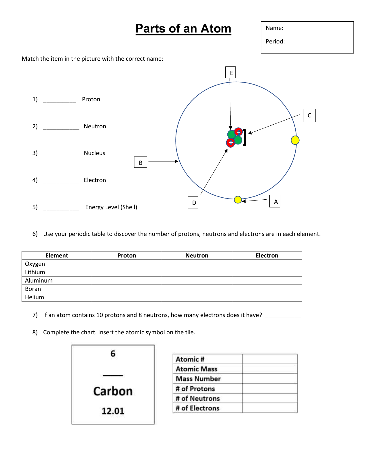 Parts Of An Atom Worksheet Structure Elements Atoms Worksheet Atoms Reading Comprehension And Questions Classful