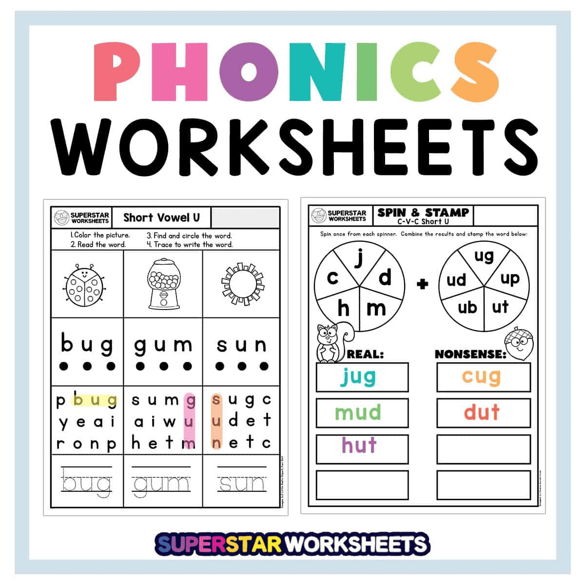Phonics Worksheets Superstar Worksheets Phonics Worksheets Science Of Reading Word Work Center CVC Made By Teachers