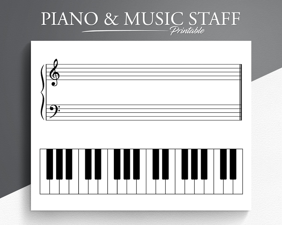 Piano Music Staff Worksheet Large Print US Letter A4 Digital Download Etsy Tracing Music Notes Worksheets For Kids Treble Clef