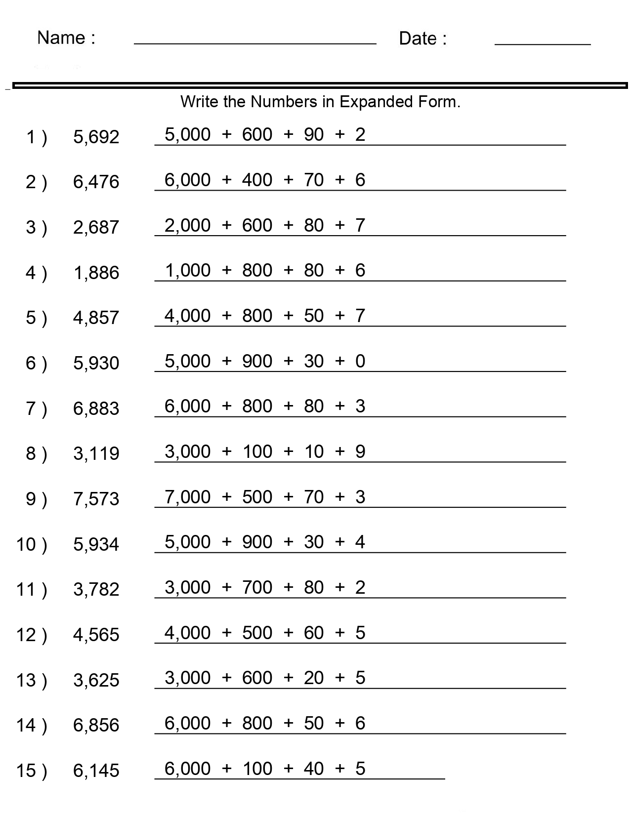 Place Value Worksheets Expanded Form With Integers 4 Digits 5 Digits Made By Teachers Expanded Form To Numeric Form With Decimals Worksheet Download