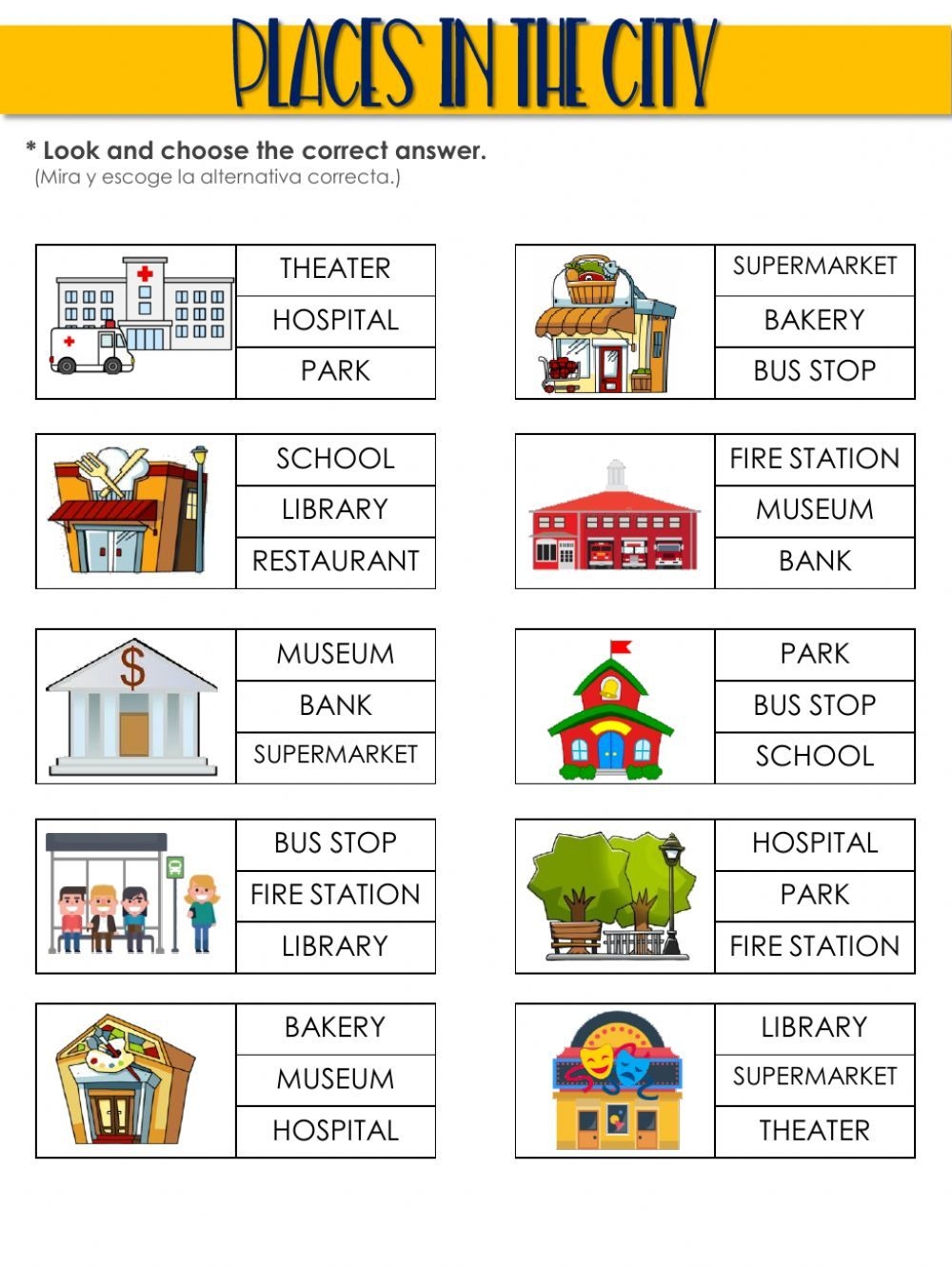 Places In The City Free Online Worksheet