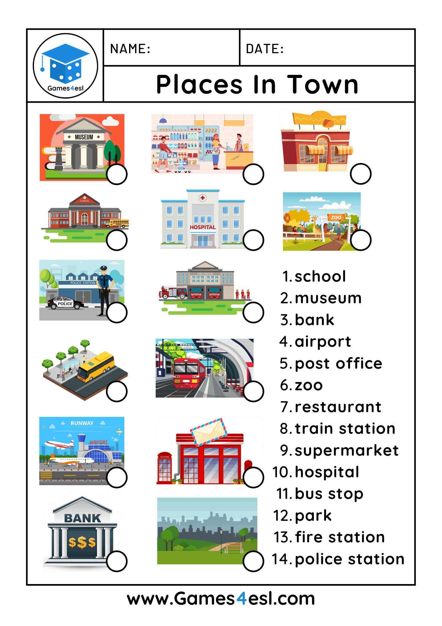 Places In Town Worksheets Games4esl Worksheets Library
