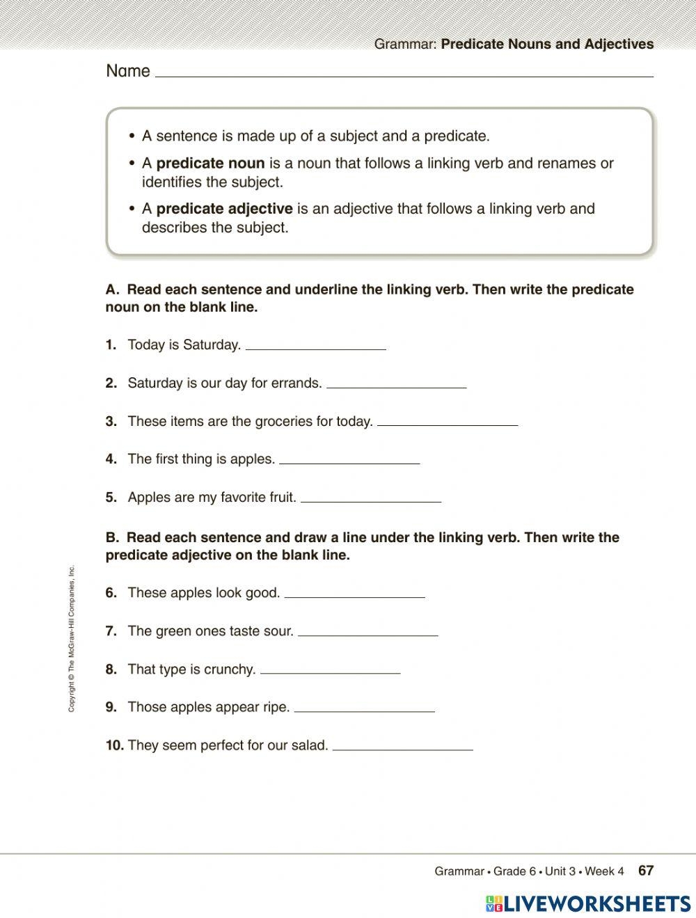 Predicate Noun And Predicate Adjectives Worksheet Online Exercise Worksheets Library Predicate Noun And Predicate Adjectives Worksheet Online Exercise Worksheets Library
