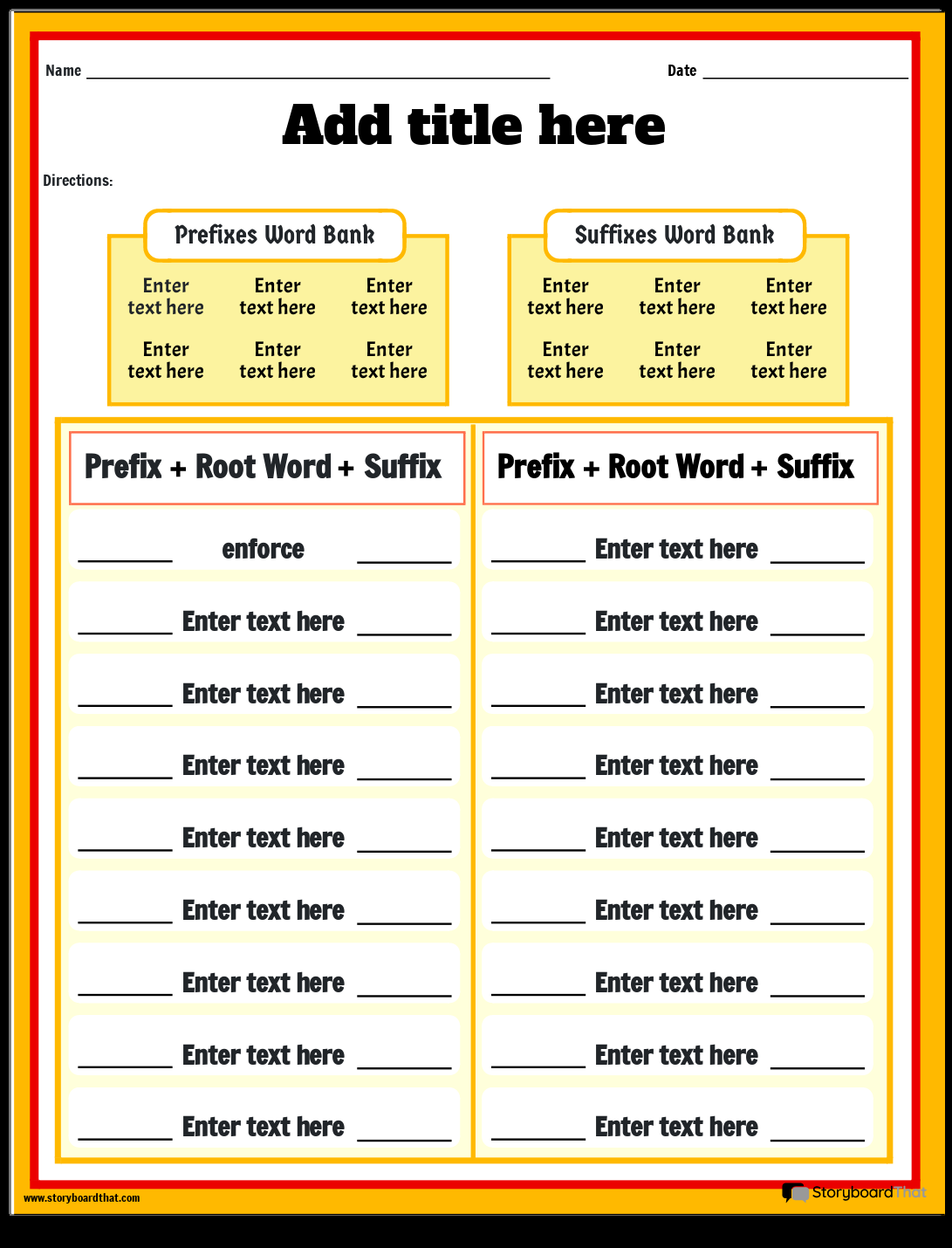 Prefixes Suffixes Worksheets Free From Storyboard That