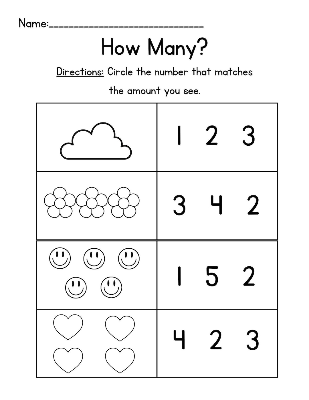 Prek Number Packet Prek Numbers 1 5 Prek Counting Worksheet Pre K Worksheet Etsy