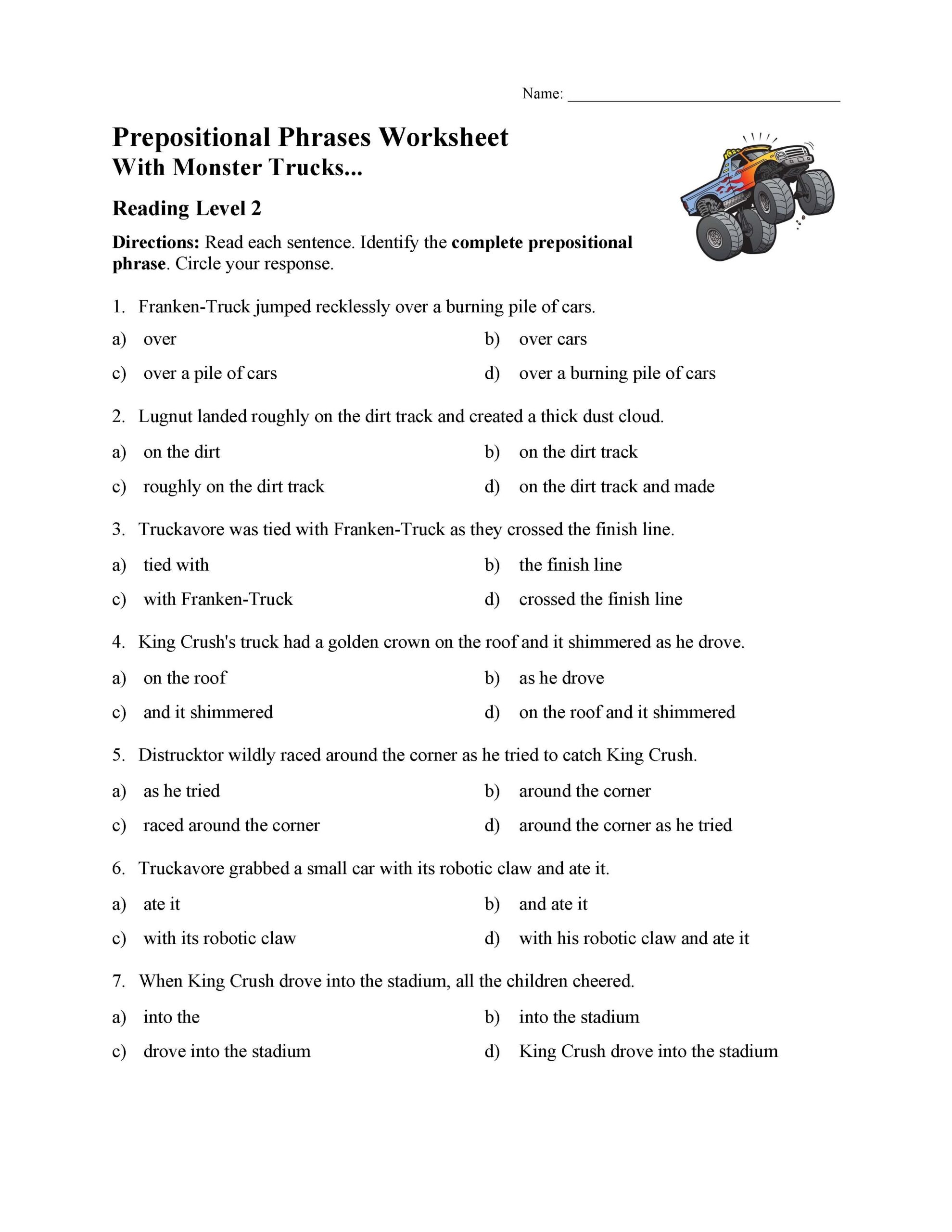Prepositional Phrases Worksheet 1 Reading Level 2 Preview Parts Of A Sentence Worksheets Prepositional Phrase Worksheets