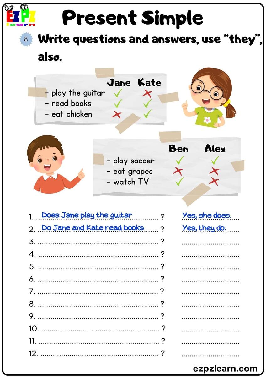Present Simple Look At The Chart Then Write The Sentences And Answers Grammar Worksheet Book 1 Pdf Ezpzlearn Present Simple Look At The Chart Then Write The Sentences And Answers Grammar Worksheet Book 1 Pdf Ezpzlearn