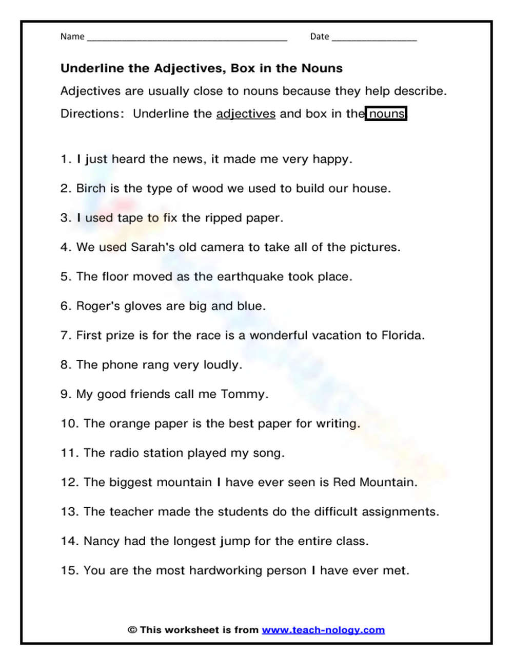 Printable 5th Grade Adjectives Worksheets Printable 5th Grade Adjectives Worksheets