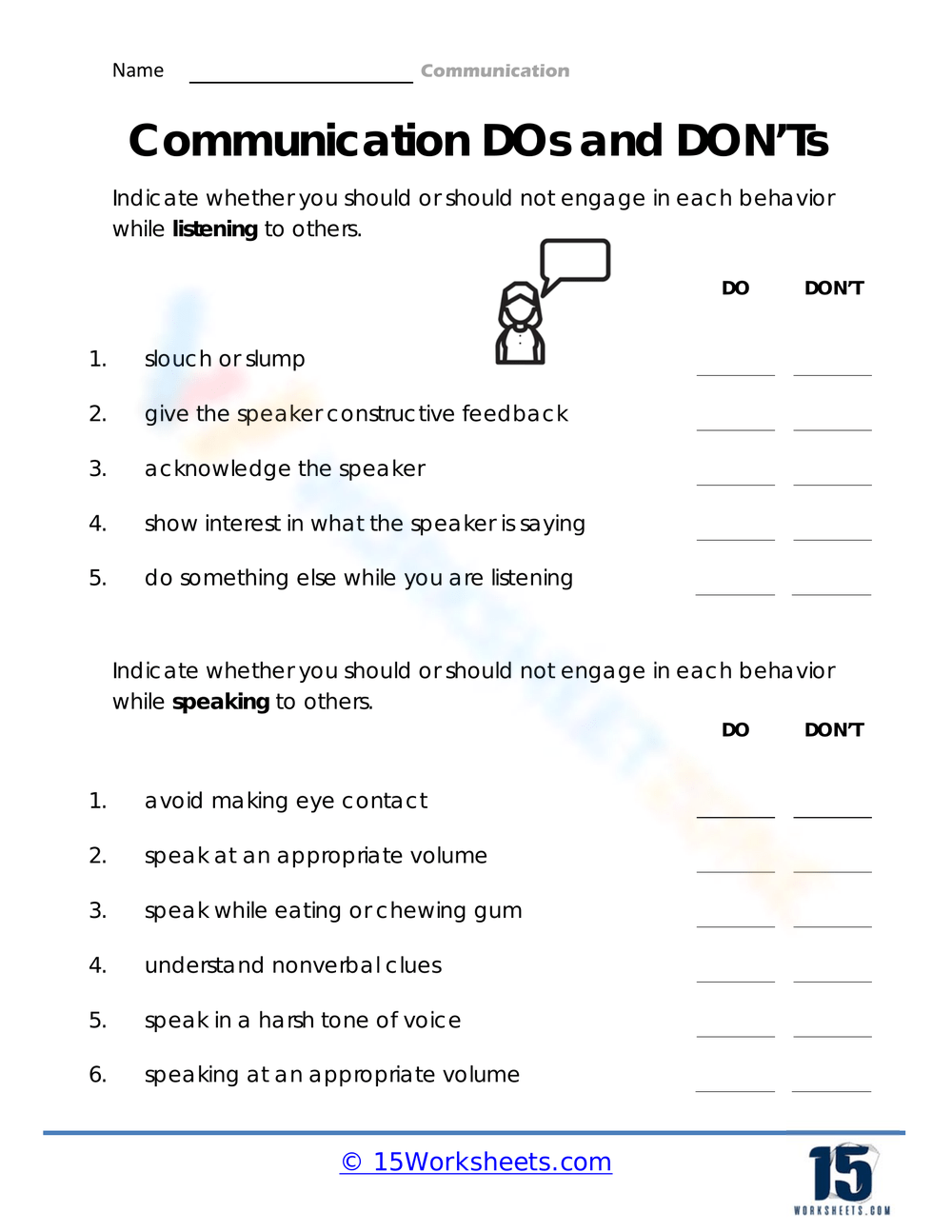 Printable 5th Grade Teaching Communication Skills Worksheets Download