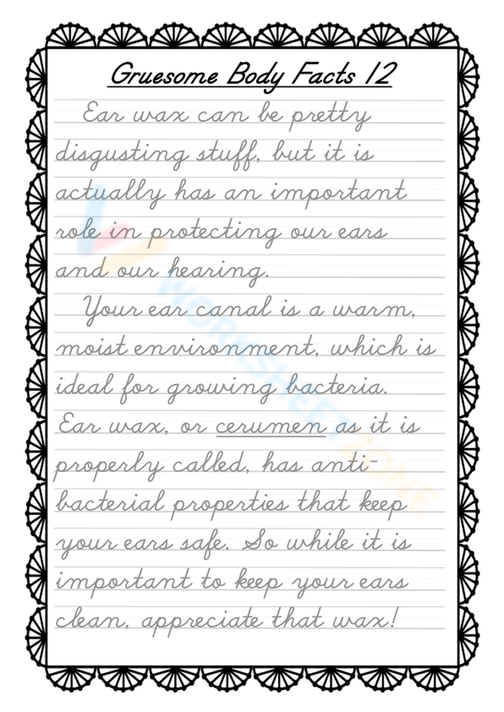 Printable 6th Grade Handwriting Worksheets Download