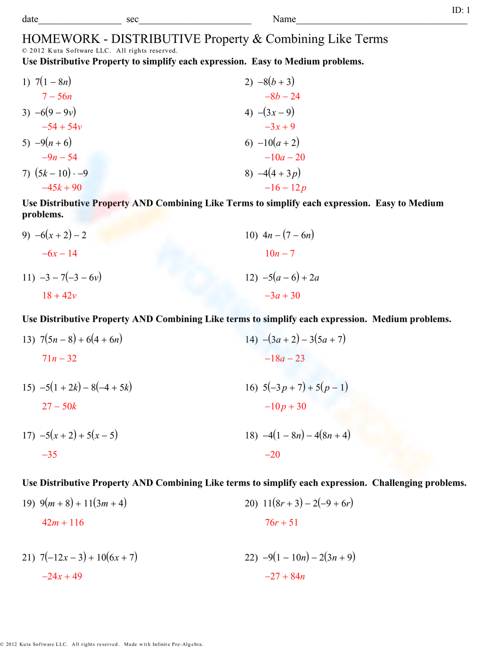 Printable 9th Grade Distributive Property Worksheets Printable 9th Grade Distributive Property Worksheets