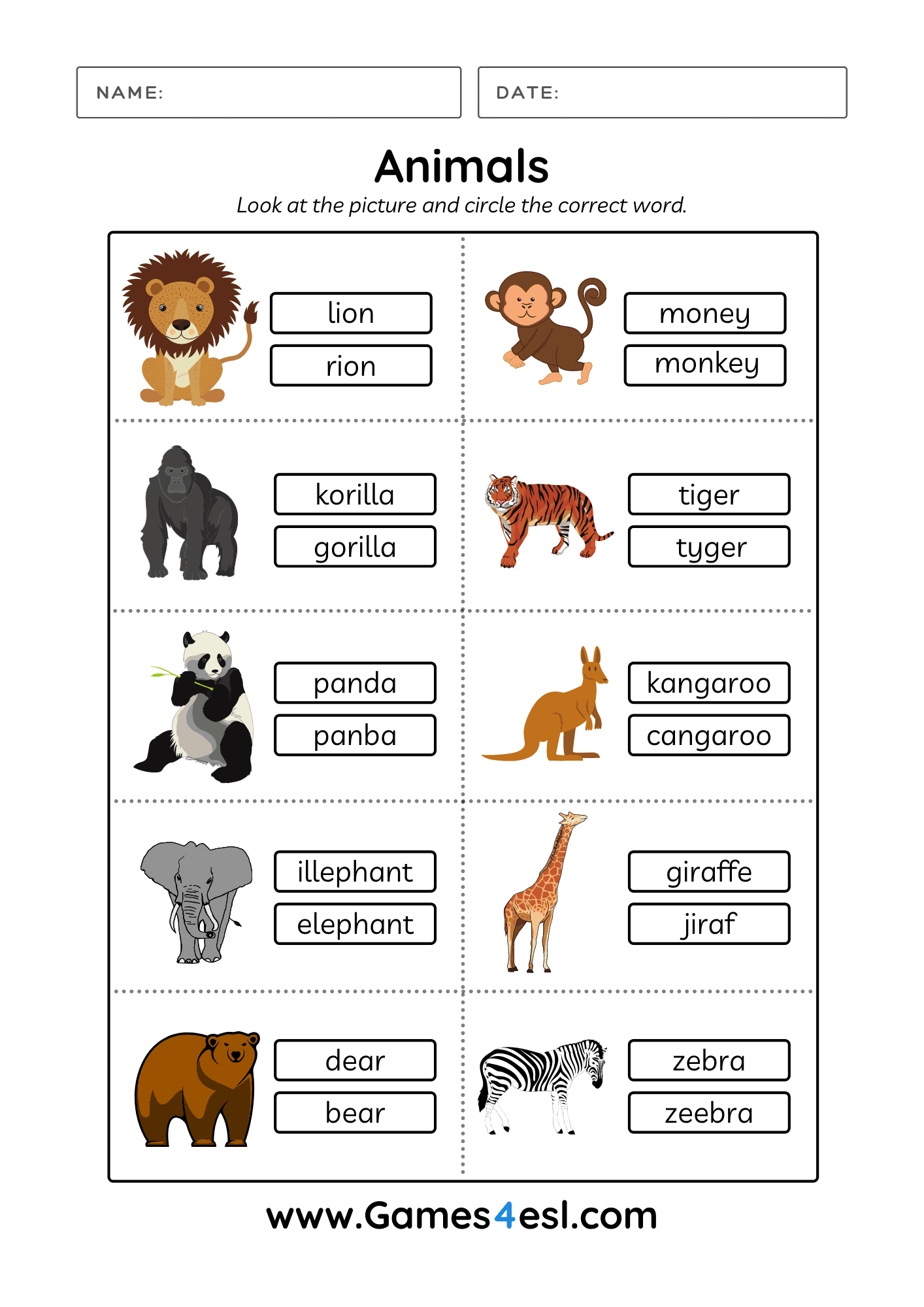 Printable Animal Worksheets For Kids And ESL Learners Games4esl The Animals On The Farm Worksheet Color Match Super Simple
