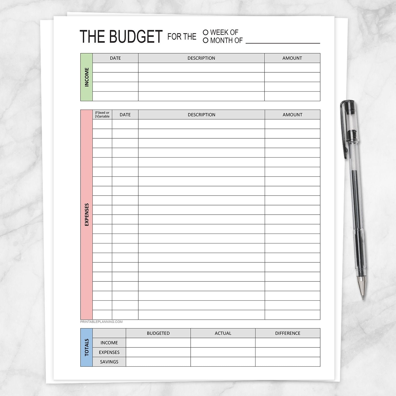 Printable Budget Worksheet Weekly Or Monthly Track Your Income Expenses And Totals PDF Instant Download Etsy Free And Customizable Budget Templates Canva