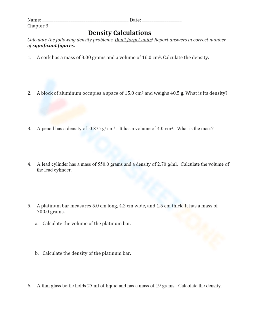 Printable Density Worksheets Printable Density Worksheets