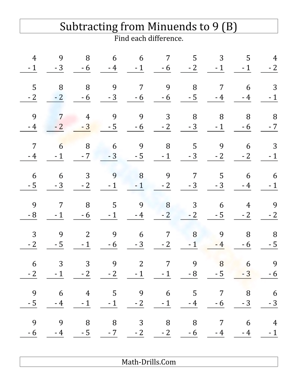 Printable Easter Single Digit Subtraction Worksheets Printable Easter Single Digit Subtraction Worksheets