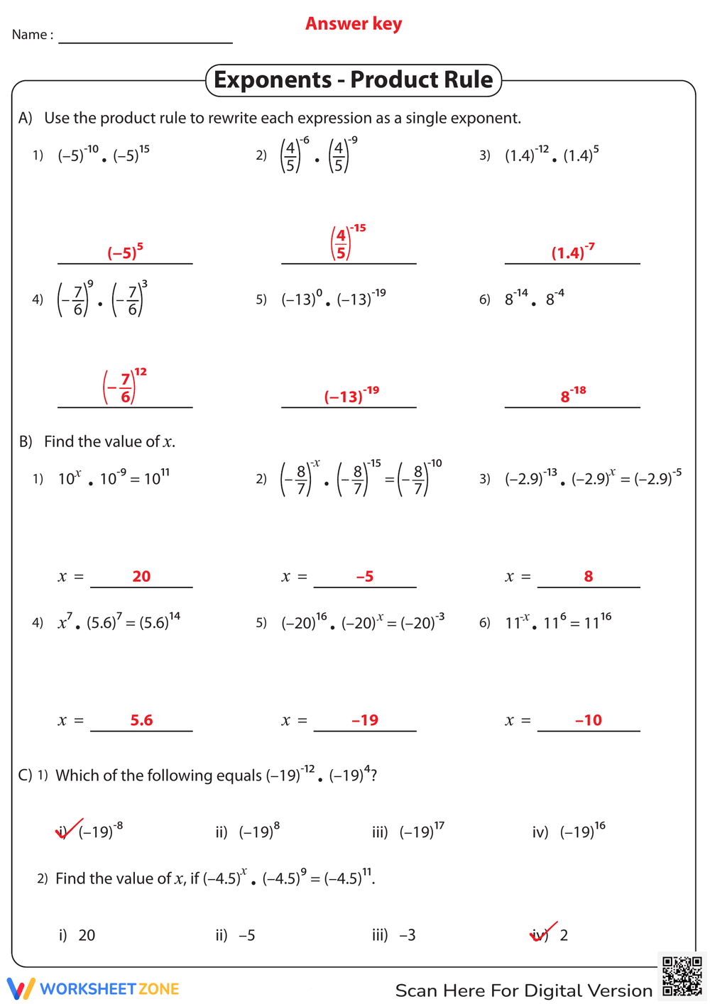 Printable Exponents Fill In The Blanks Worksheets