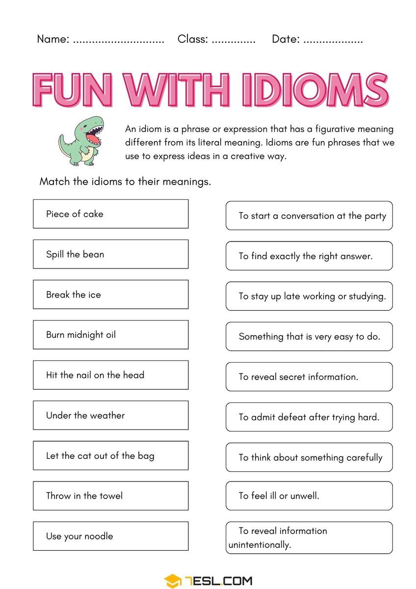 Printable Idioms Worksheets In English Free PDF 7ESL