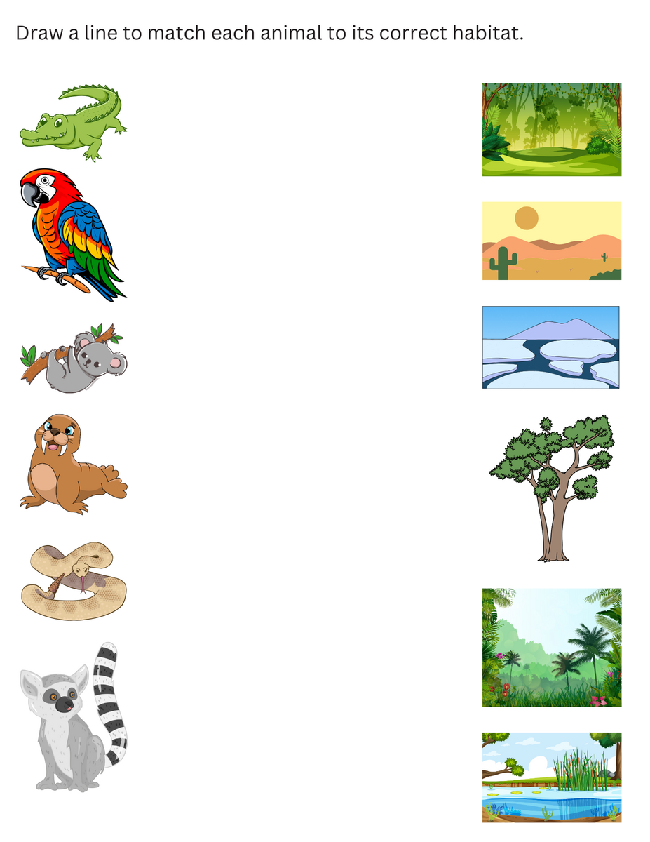 Printable Match The Animal To Its Habitat Worksheet For Kindergarten Made By Teachers Free Printable Worksheets Animal Habitats