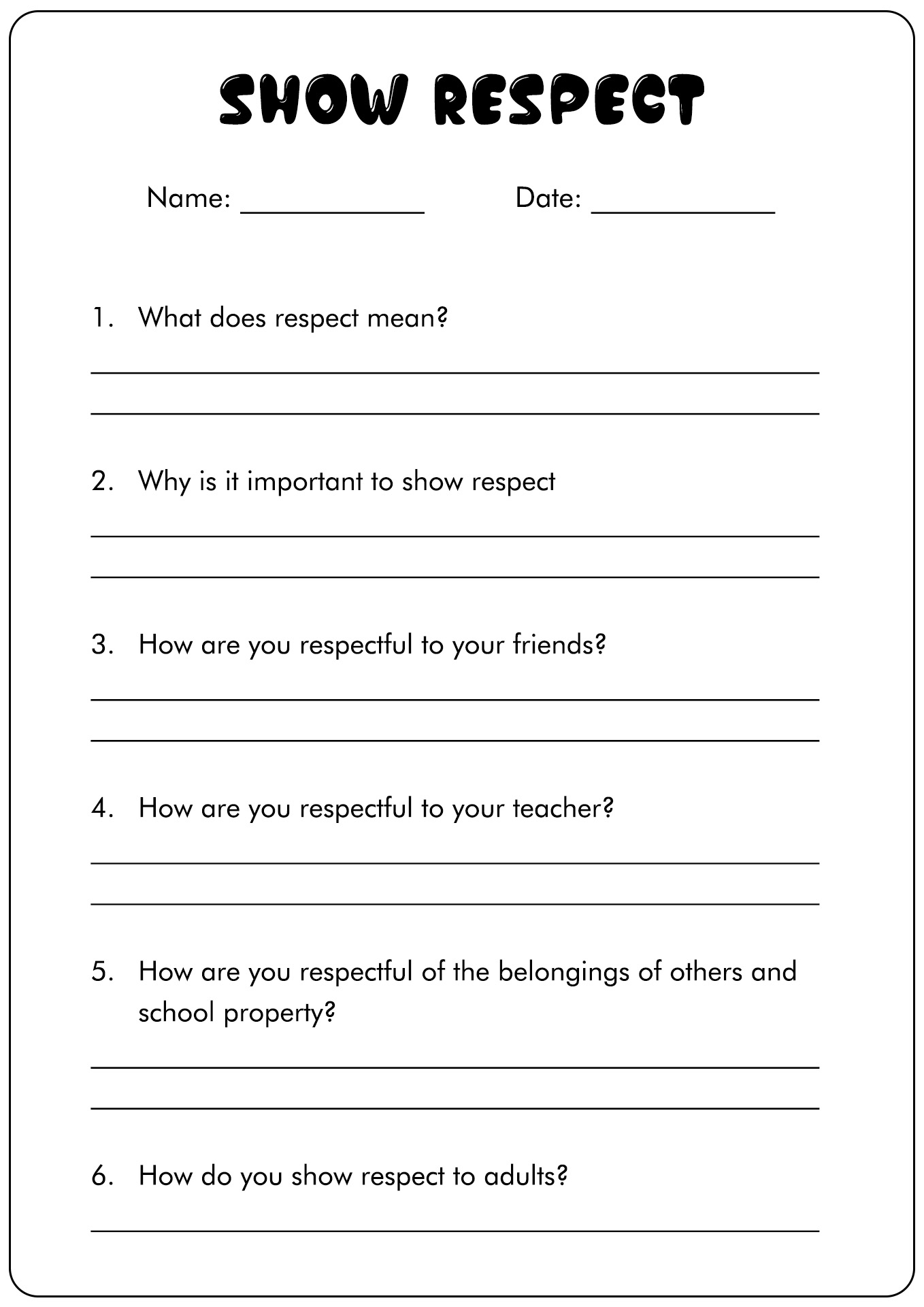 Printable Respect Activities Worksheets Library Printable Respect Activities Worksheets Library