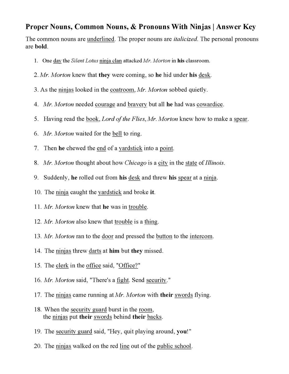 Proper Nouns Common Nouns And Pronouns Worksheet With Ninjas Parts Of Speech Activity Proper Nouns Common Nouns And Pronouns Worksheet With Ninjas Parts Of Speech Activity