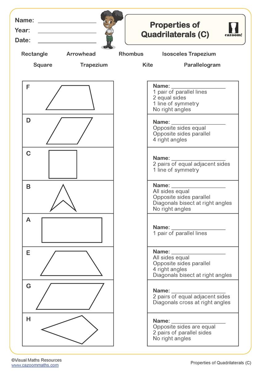 Properties Of Quadrilaterals B Worksheet PDF Printable Geometry Worksheets